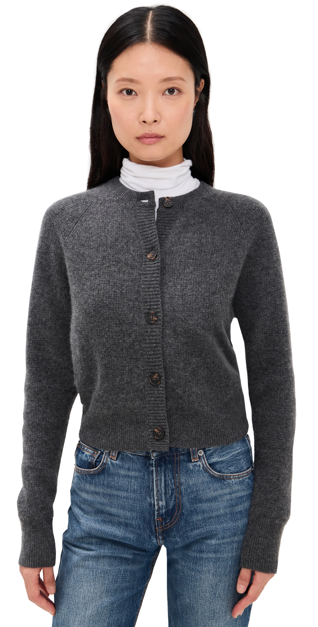 White + Warren Cashmere Waffle Cardigan Dark Slate Heather In Gray
