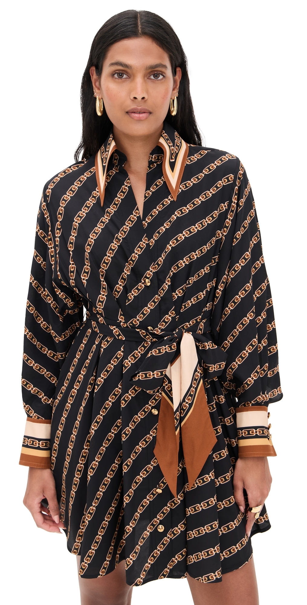 Zimmermann Tuck Mini Shirt Dress Black Chain In Black Chain