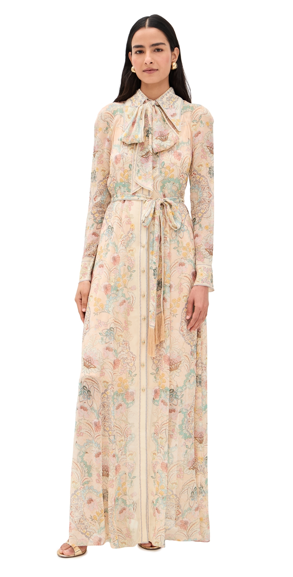 Zimmermann Rebellion Pussybow Shirt Dress Pink Floral In Multi