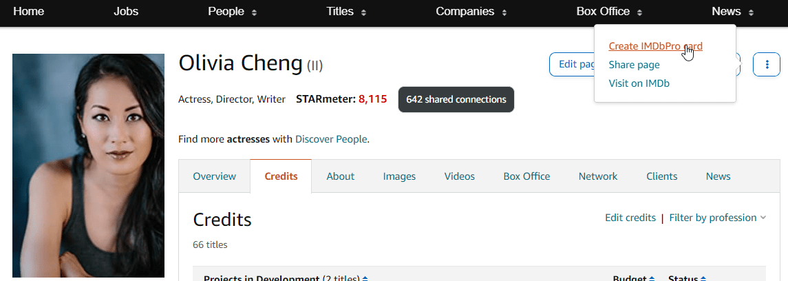 Example of adding IMDbPro card
