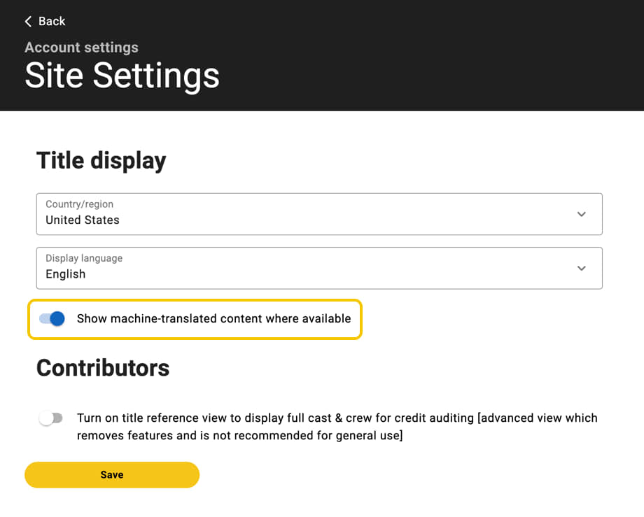 Turn on/off machine translations option