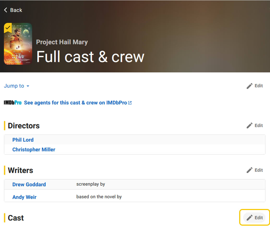 Edit pencil button for Cast