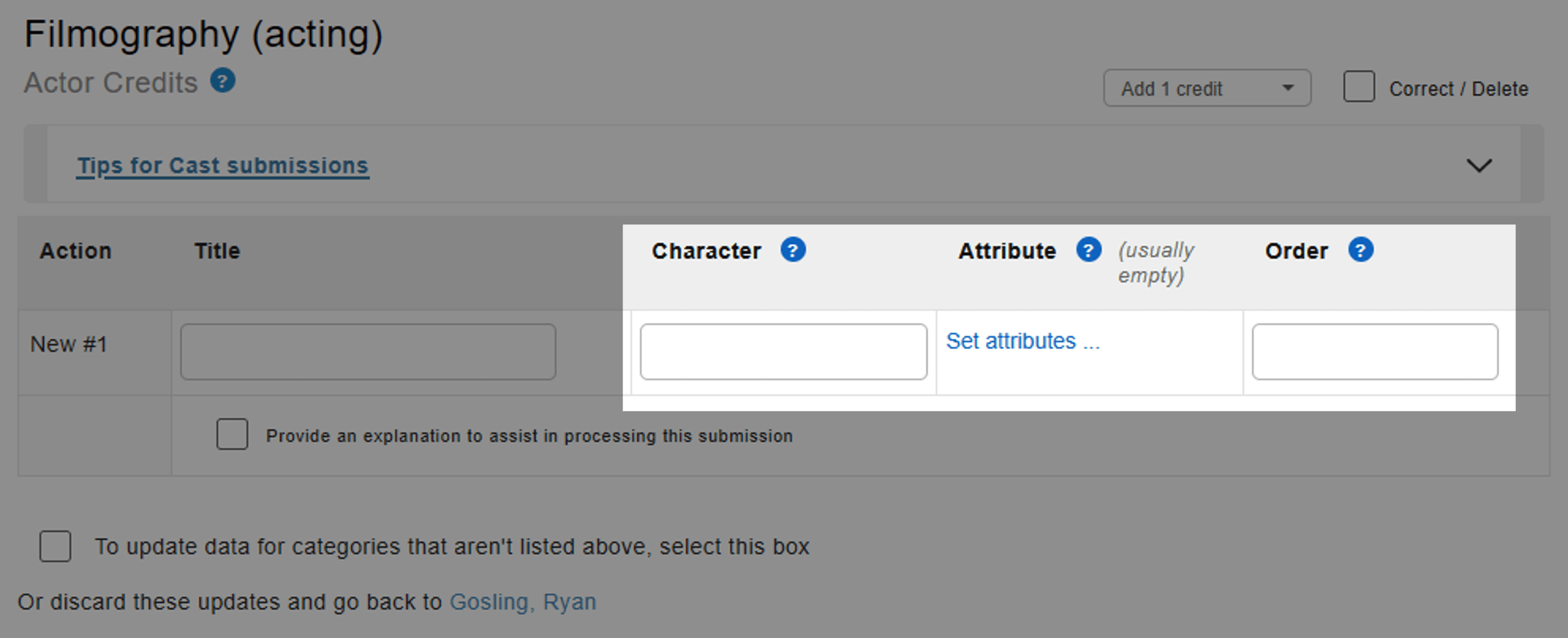 Cast credit addition example