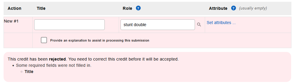 Credit missing title