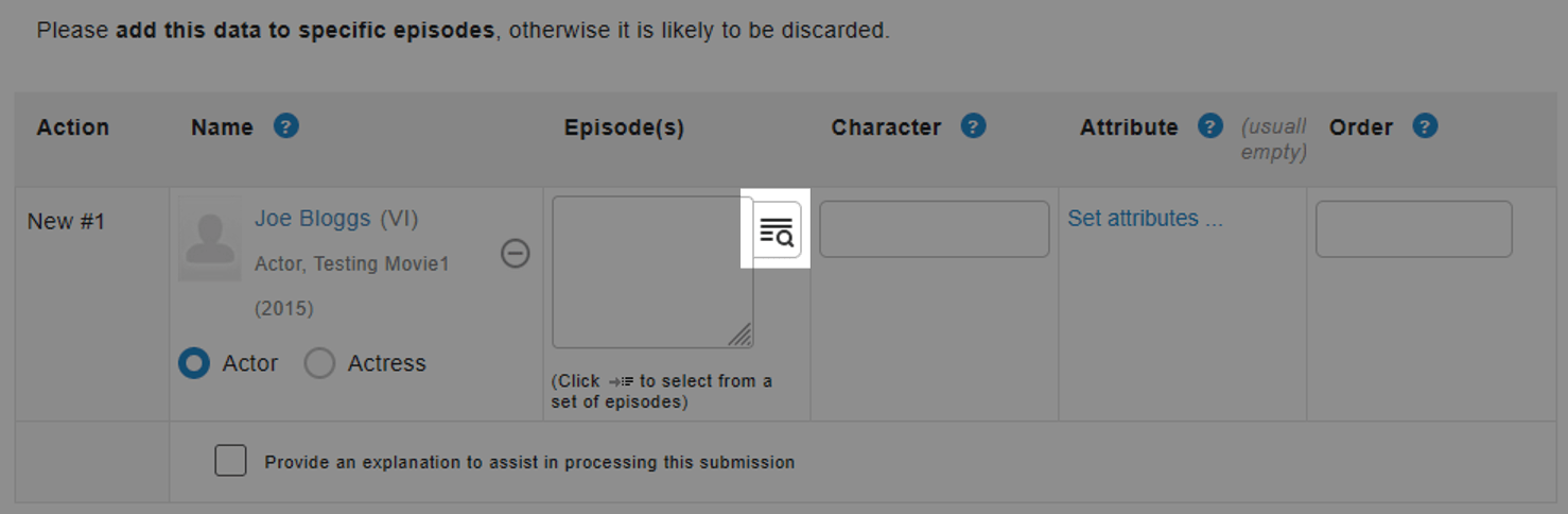 episode selector button