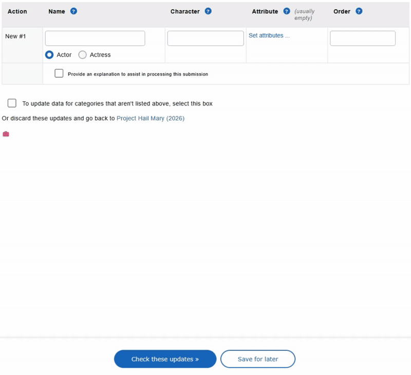 Create new name option.