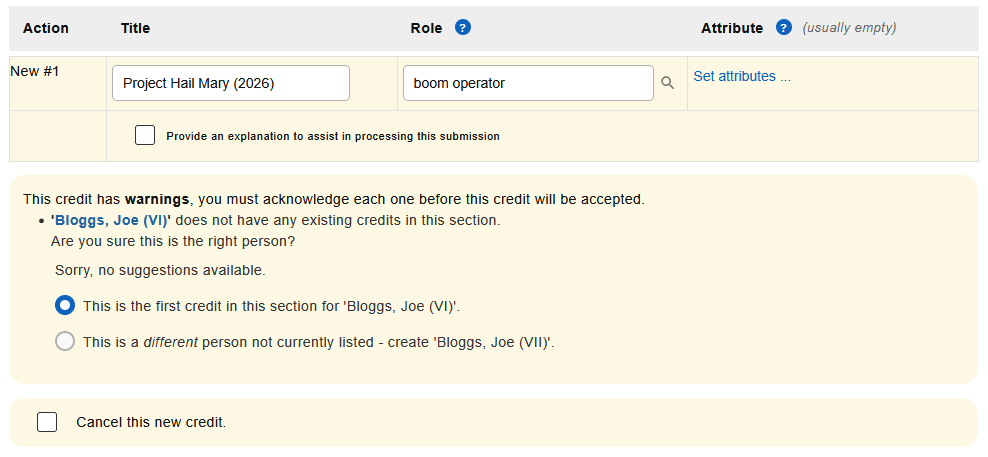 New credit for name