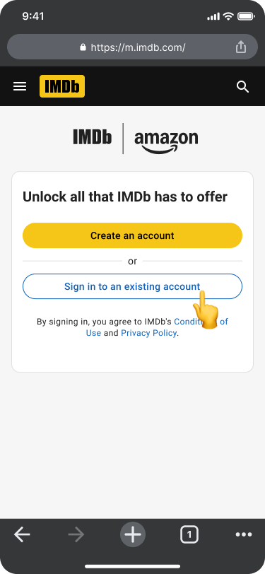 Mobile site: Sign-in to existing account