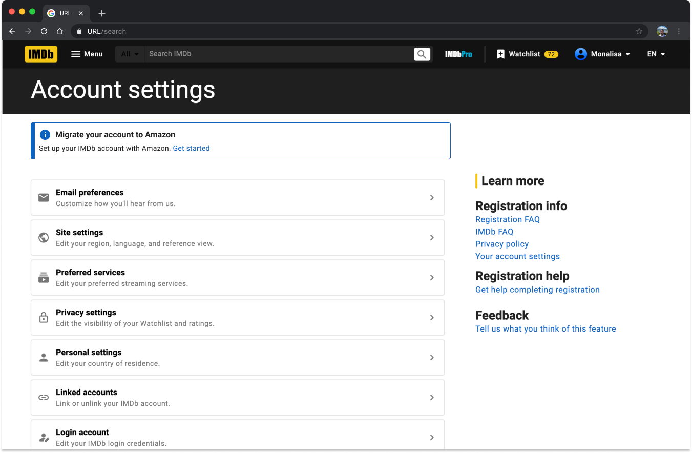 IMDb account settings migration
