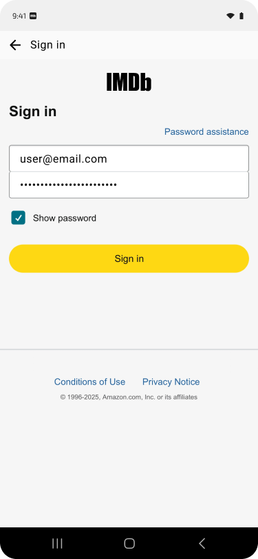 Android: enter login details