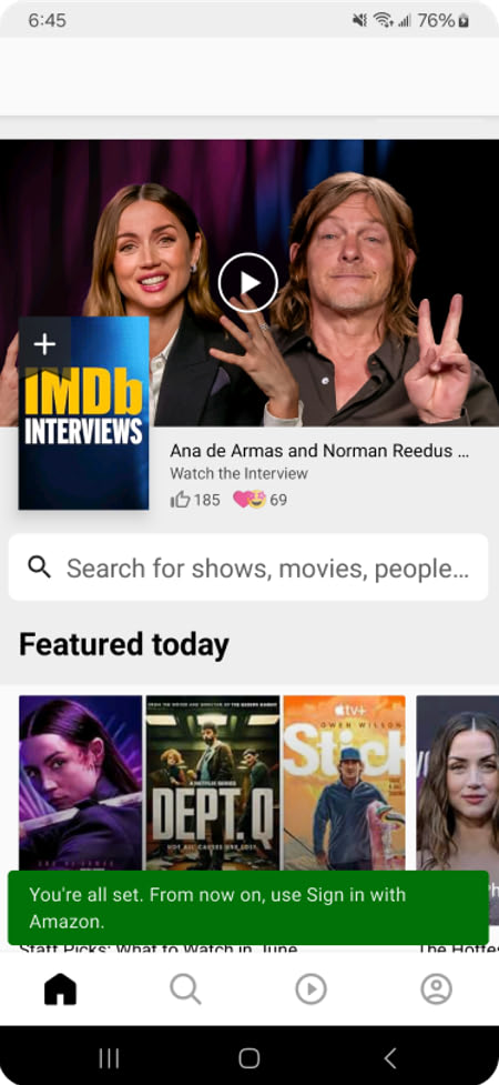 Android: Confirmed migration screen on IMDb