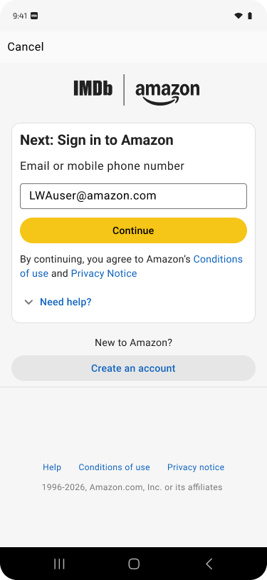 Android: Sign in to Amazon to migrate