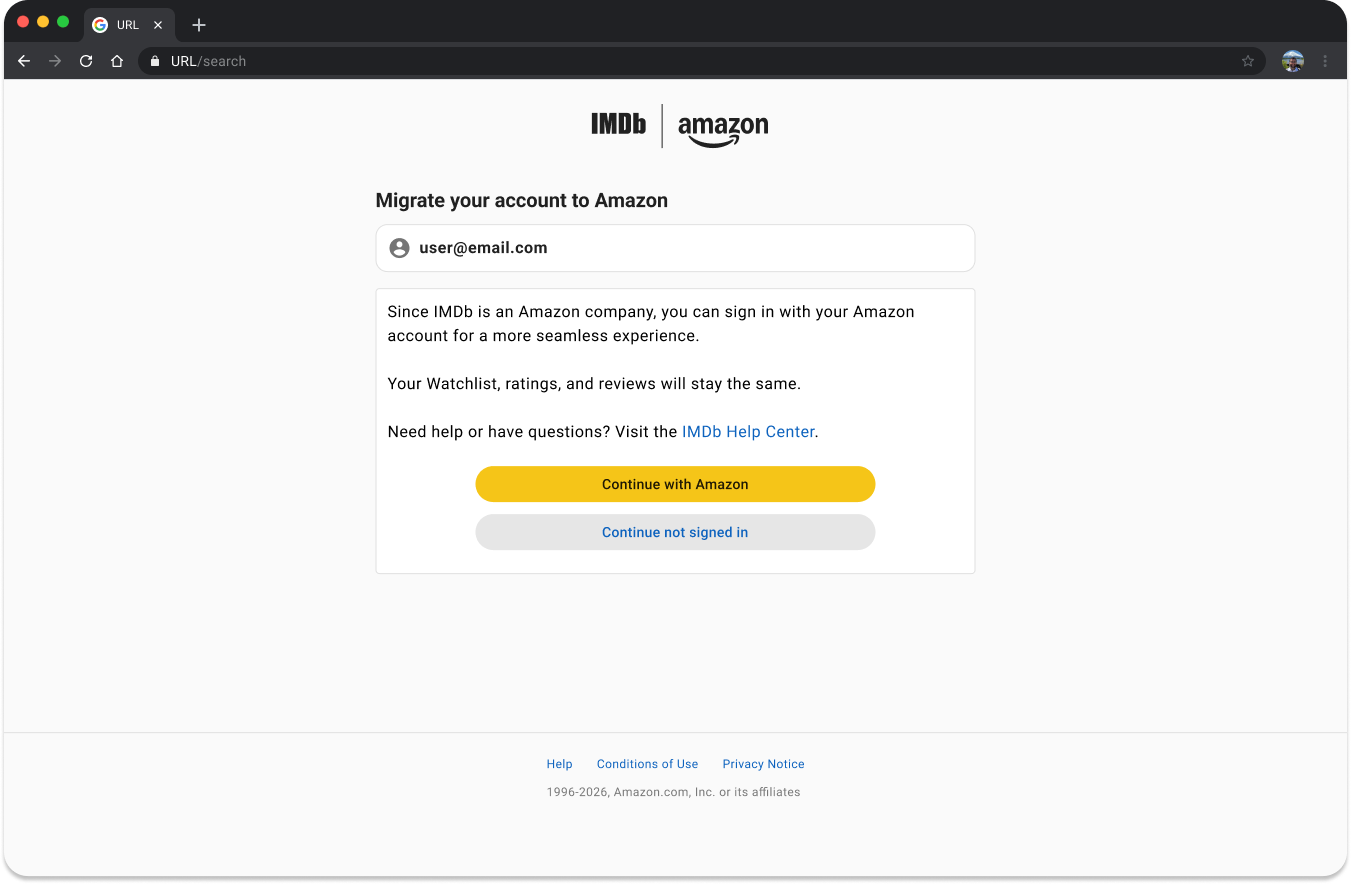 IMDb account migration to Amazon on desktop