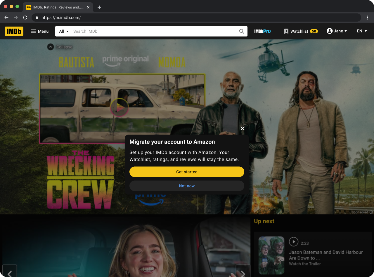 IMDb account migration prompt