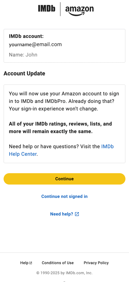 Use your Amazon account to continue screen