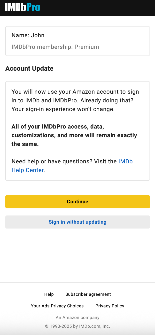 Use your Amazon account to continue screen