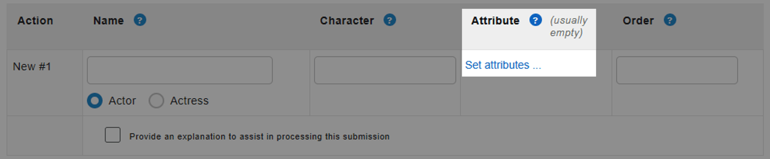Example of attributes field