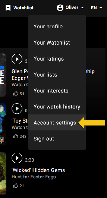 Your account settings option