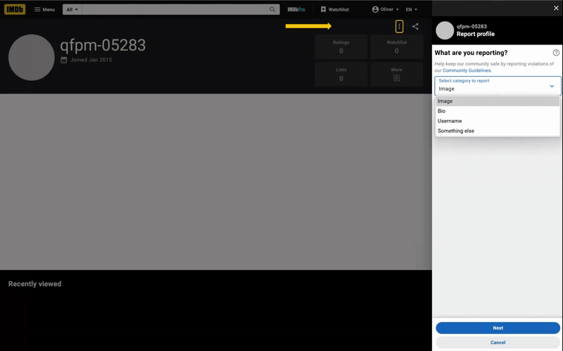 where to report a profile item and what category to report