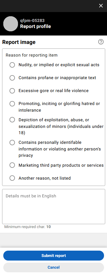 report user profile image reasons