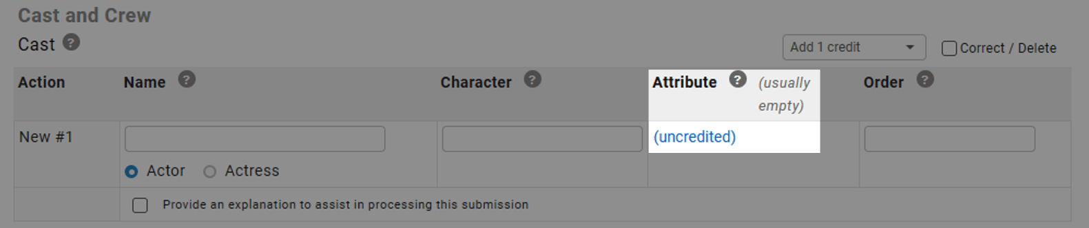 Example of the uncredited attribute