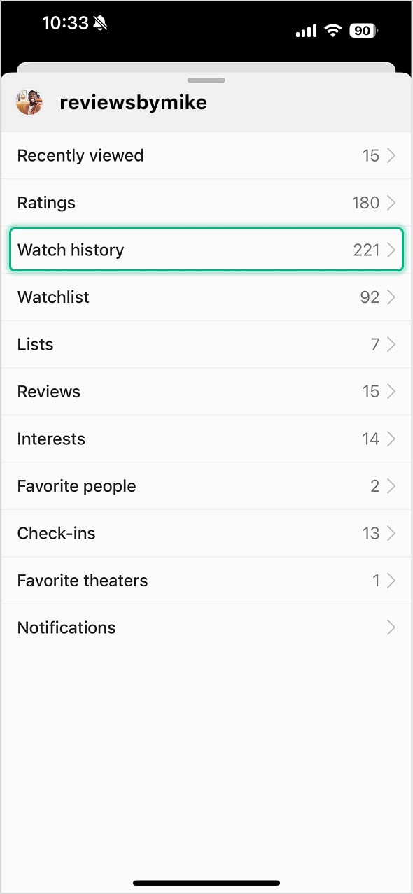 accessing your watch history page on iOS