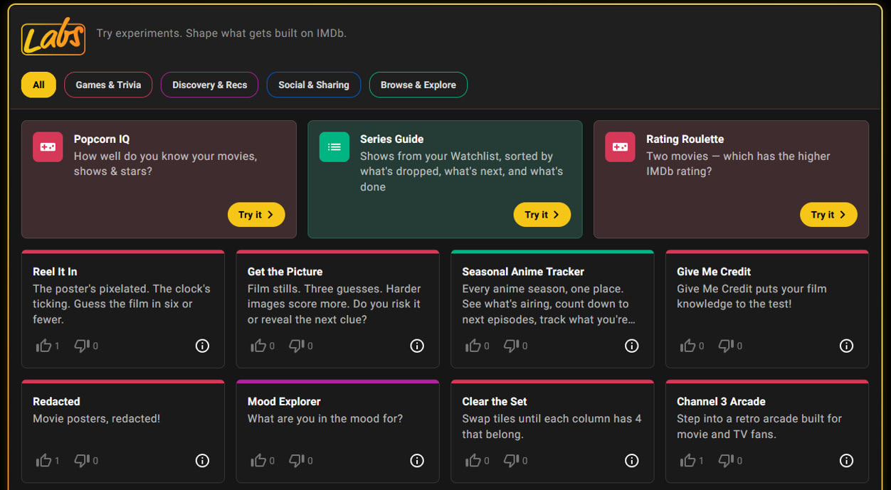 IMDb Labs homepage