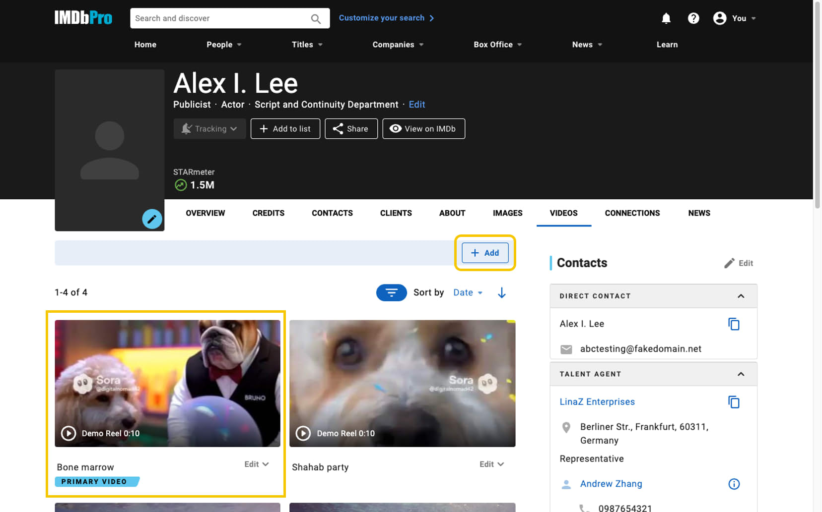 Primary Video slot on Pro Name Page