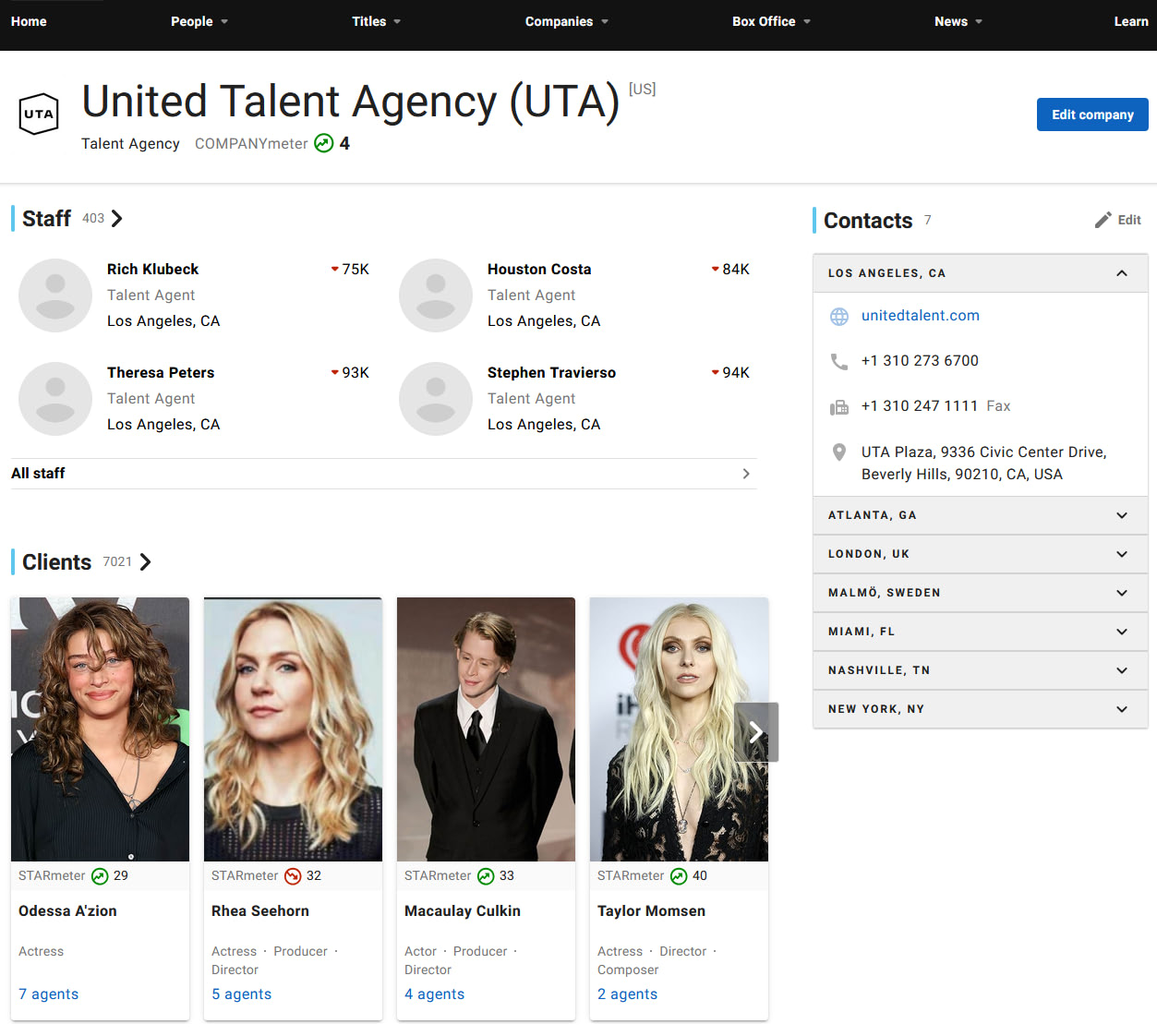 UTA's company page