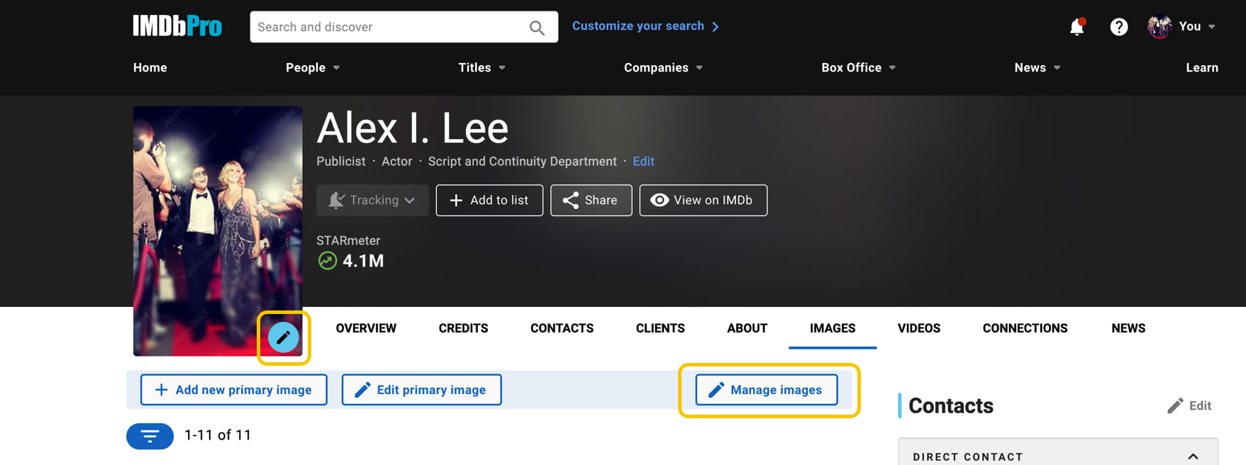 manage image options on IMDbPro