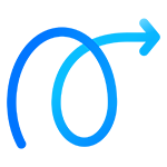 Blue curved arrow looping around and pointing to the right, shown in a gradient from darker to lighter blue.