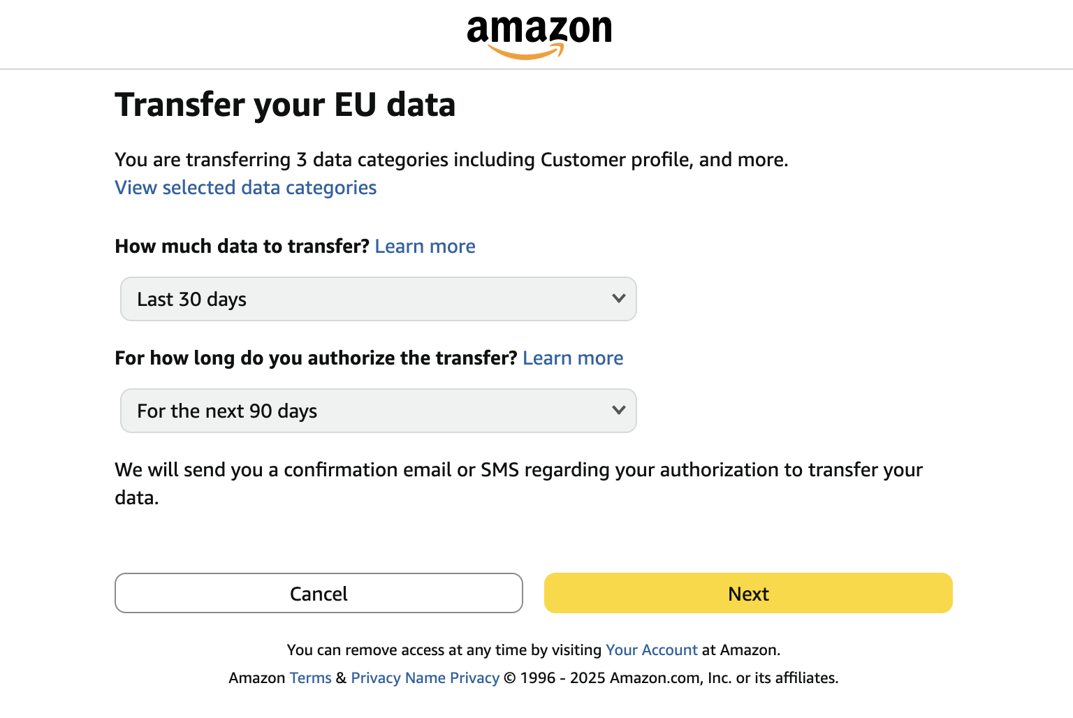 User Transfer Preferences page