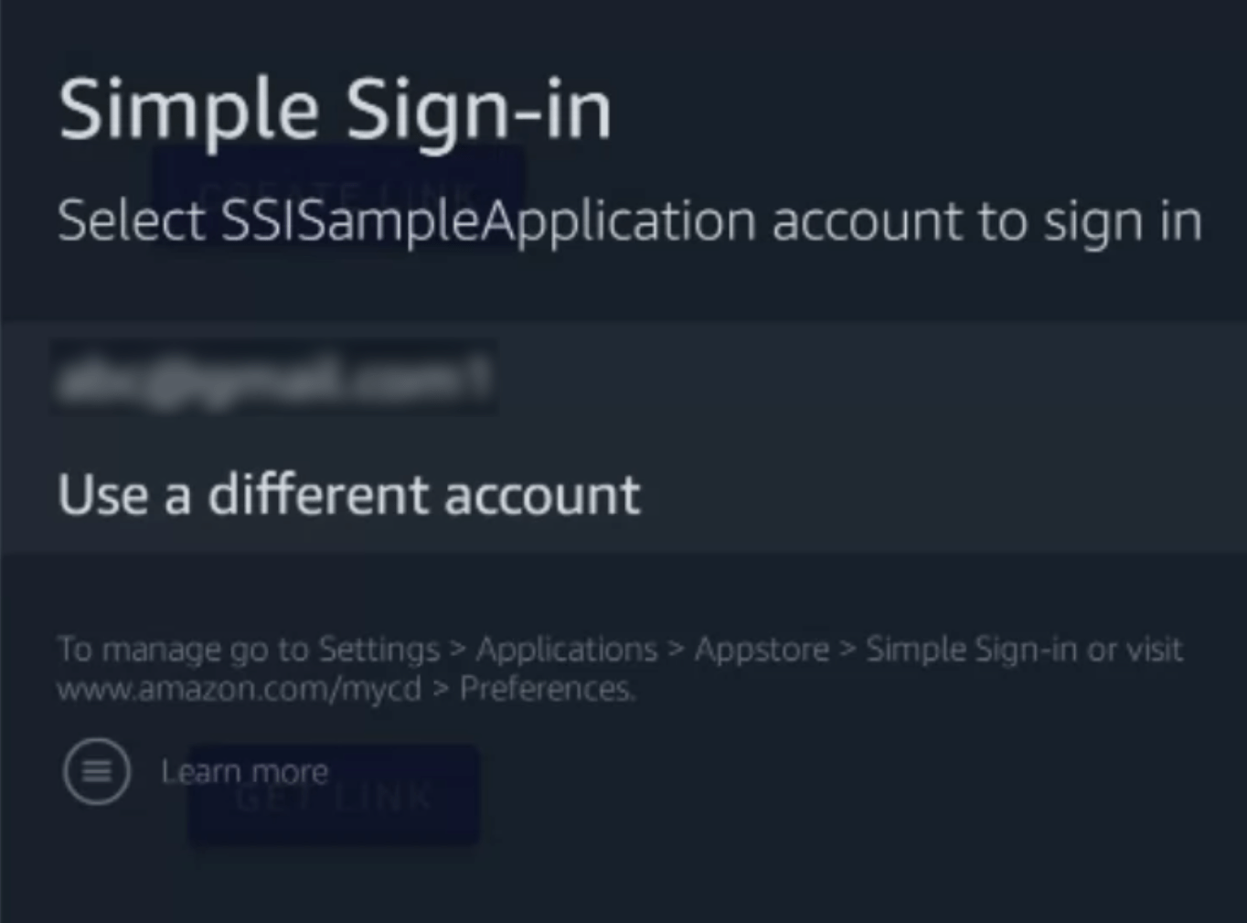 Select SSISampleApplication account to sign in; Use a different account