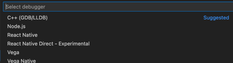 Screenshot of the automatic debug configurations where you can select a debugger.