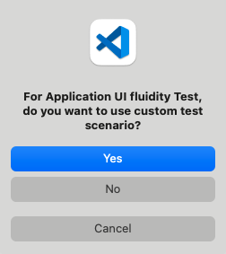 Screenshot that shows the dialog box, asking if you want to use a custom test scenario, where you can choose yes or no.