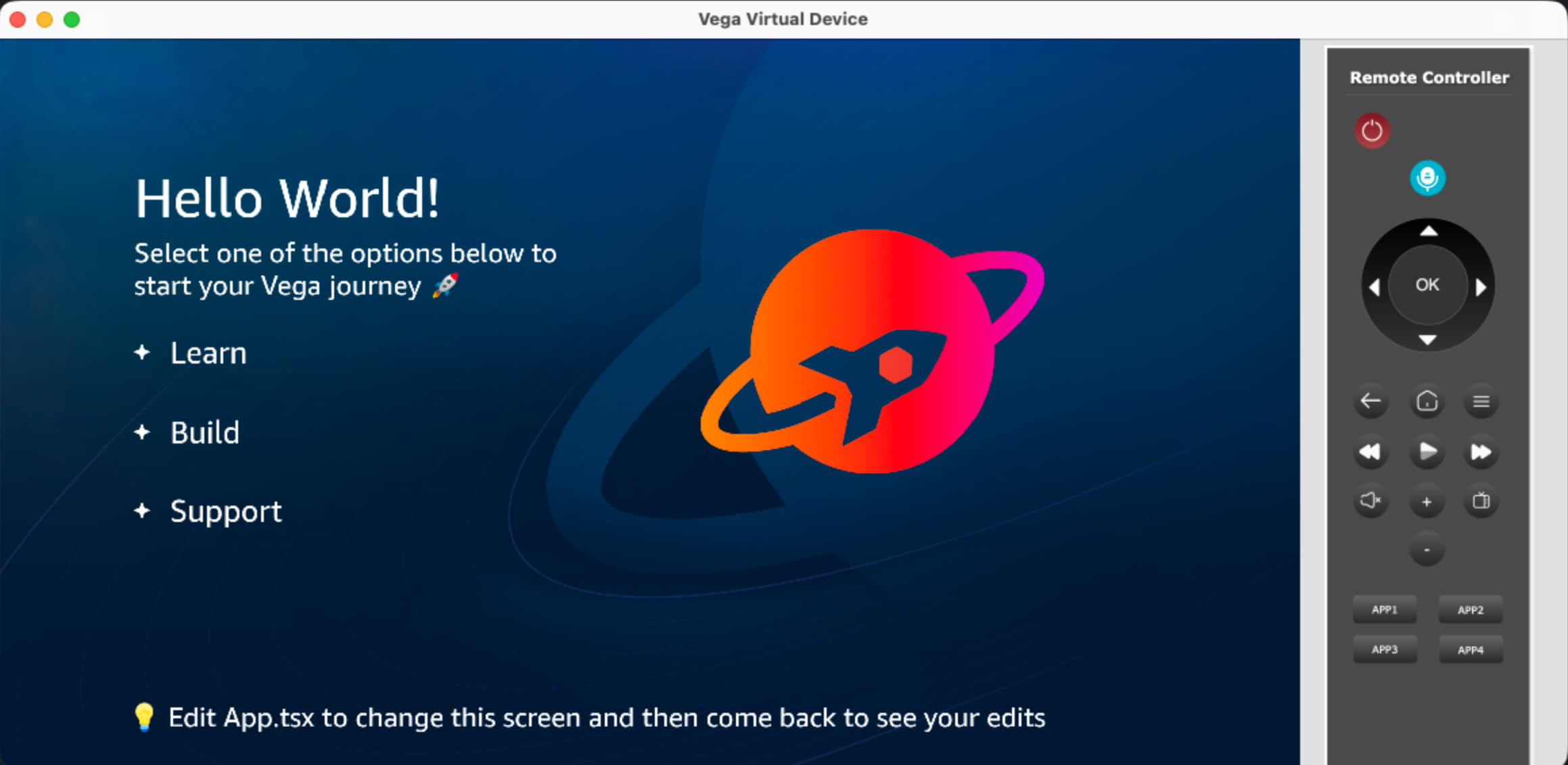 This is a screenshot of the Vega Virtual Device interface