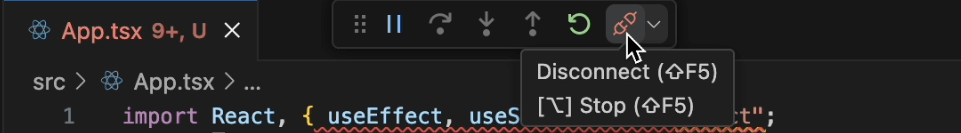 Screenshot of the Visual Studio Code debugging controls.