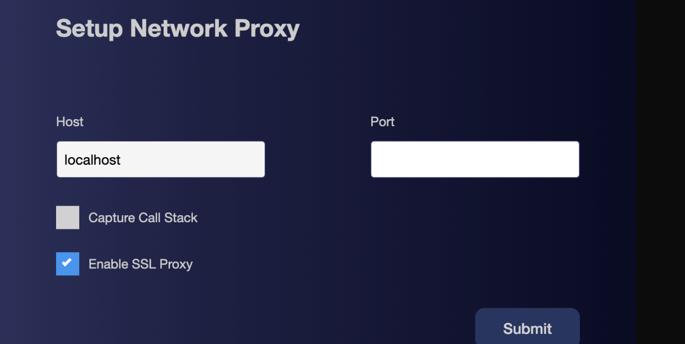 Screenshot that shows the Setup Network Proxy settings page.
