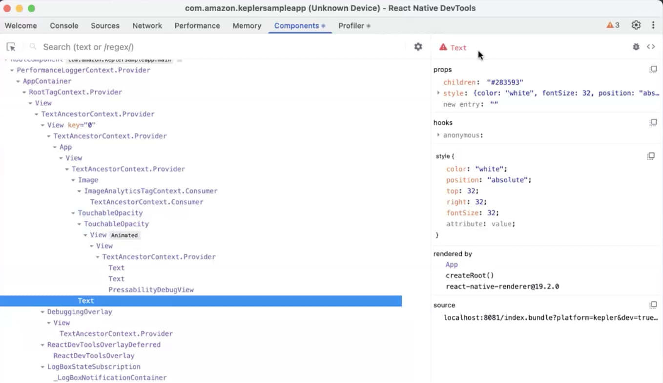 Screenshot that shows the React DevTools Components Panel.