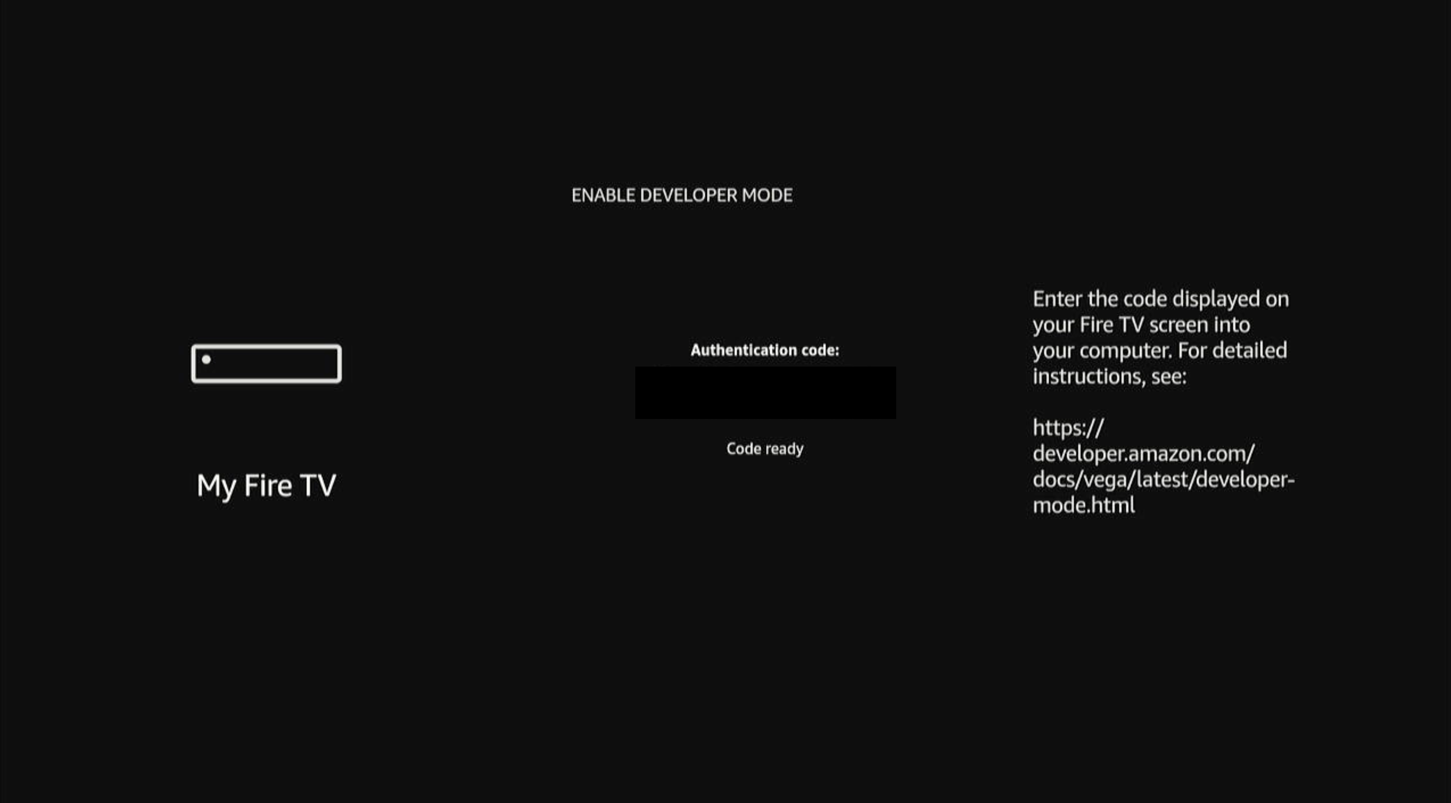 Screenshot showing a 6-digit authentication code displayed on the Fire TV screen.