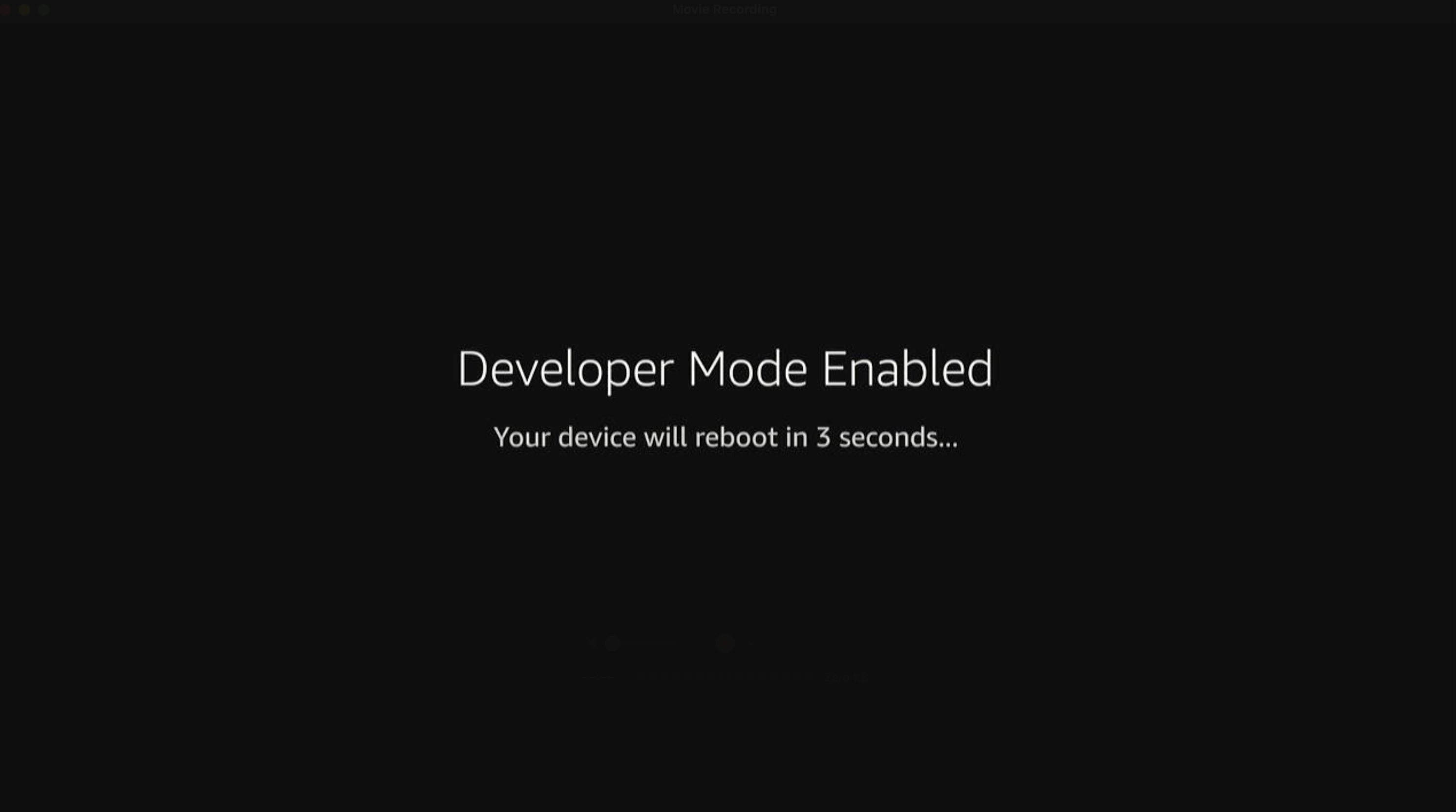 Fire TV notification indicating the device will reboot in 3 seconds.