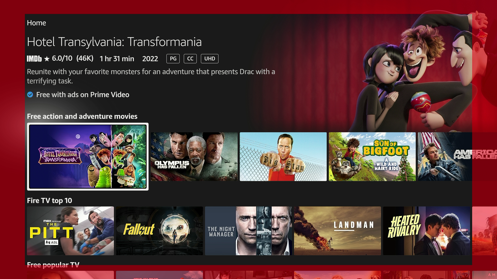 Screenshot that shows a red, partially transparent border around the Fire TV UI to represent an area where you should not include UI elements.