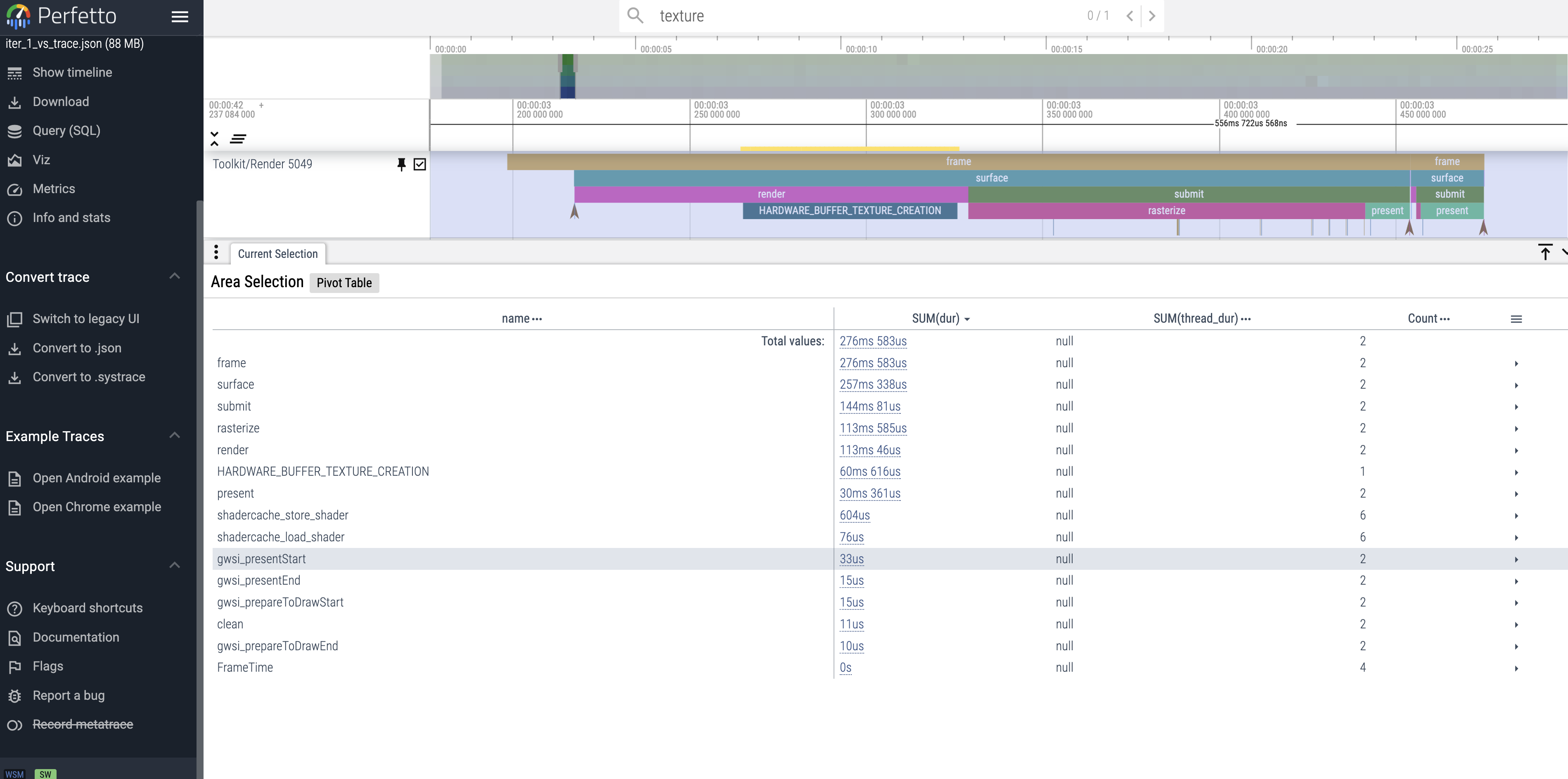 Screenshot of the Toolkit frame width and height in the Perfecto workspace.