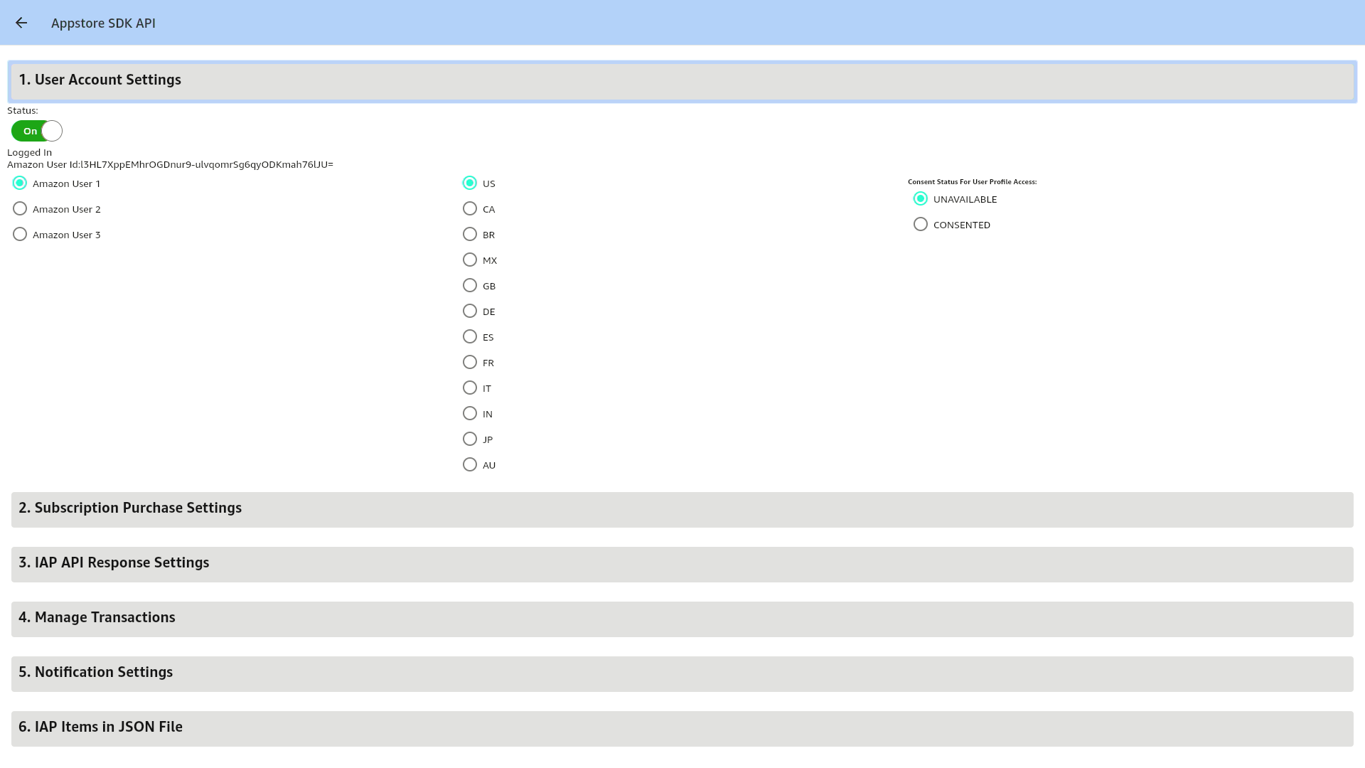 User Account Settings