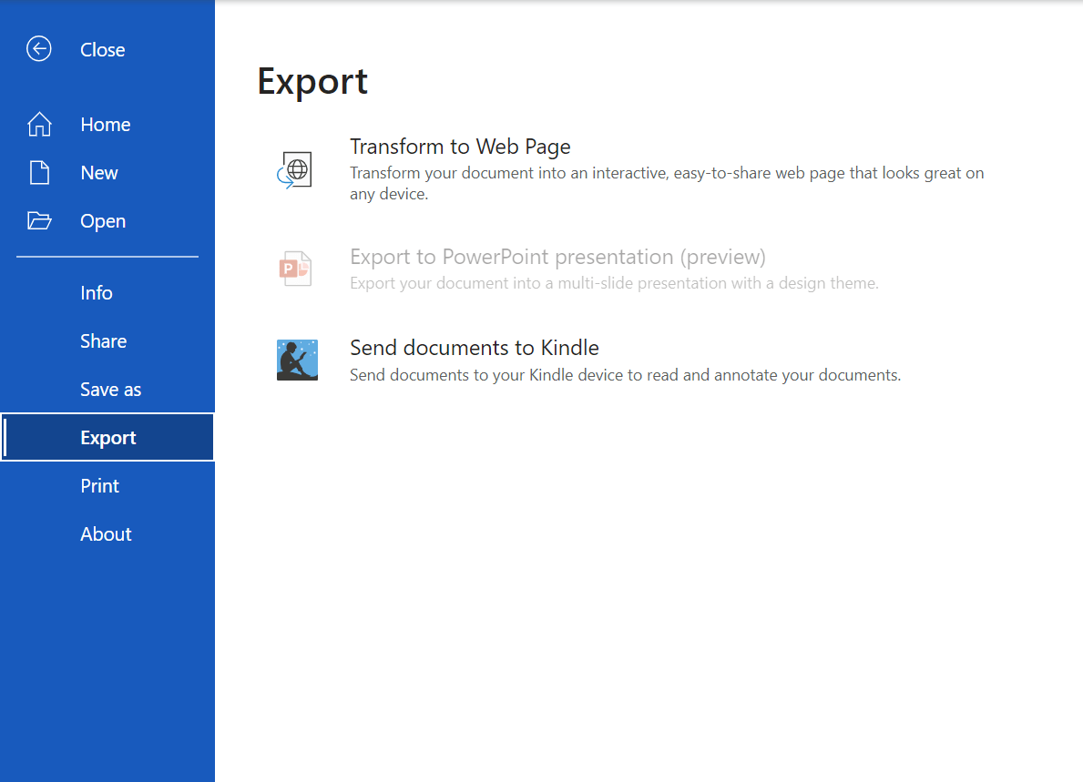 Web Exportfenster Mit Ge ffneter Option Send To Kindle