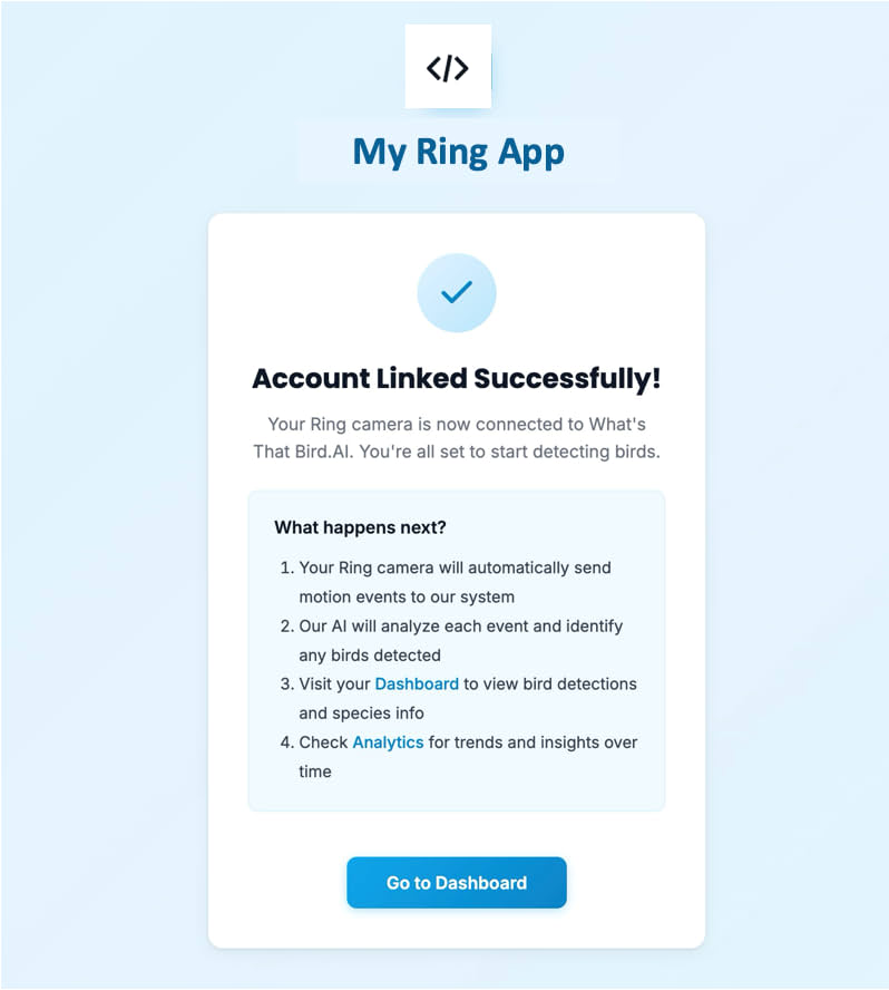 Step 12: User sees Account Linked Successfully