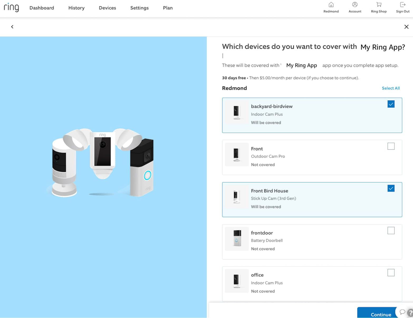 Step 5: Ring user selects device to subscribe