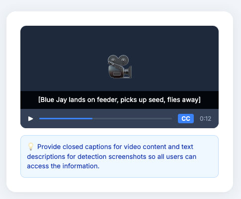 Video player with closed captions enabled, showing synchronized text overlay for customers with hearing impairments