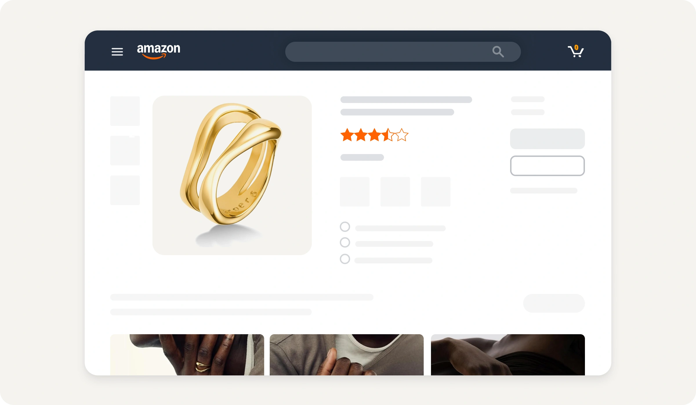 UI visualization of jewelry storefront on Amazon