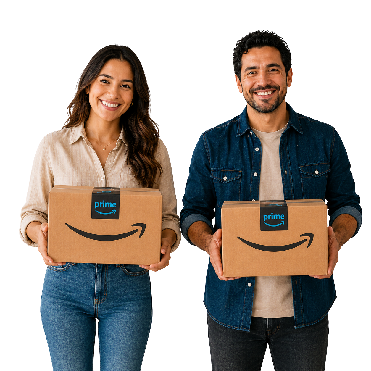 A stack of various Amazon boxes